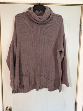 Aerie Small Mauve Knit Turtleneck Sweater Fall Winter Classic Chunky Oversized
